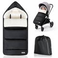 Orzbow Fußsack für Kinderwagen universell, leicht zugänglicher Reißverschluss, rutschfeste Rückseite, Cape mit Reißverschluss, warmes, dickes Fleece, viel Platz, 95*46 cm, maschinenwaschbar, wasserabweisend, Schwarz und Weiß
