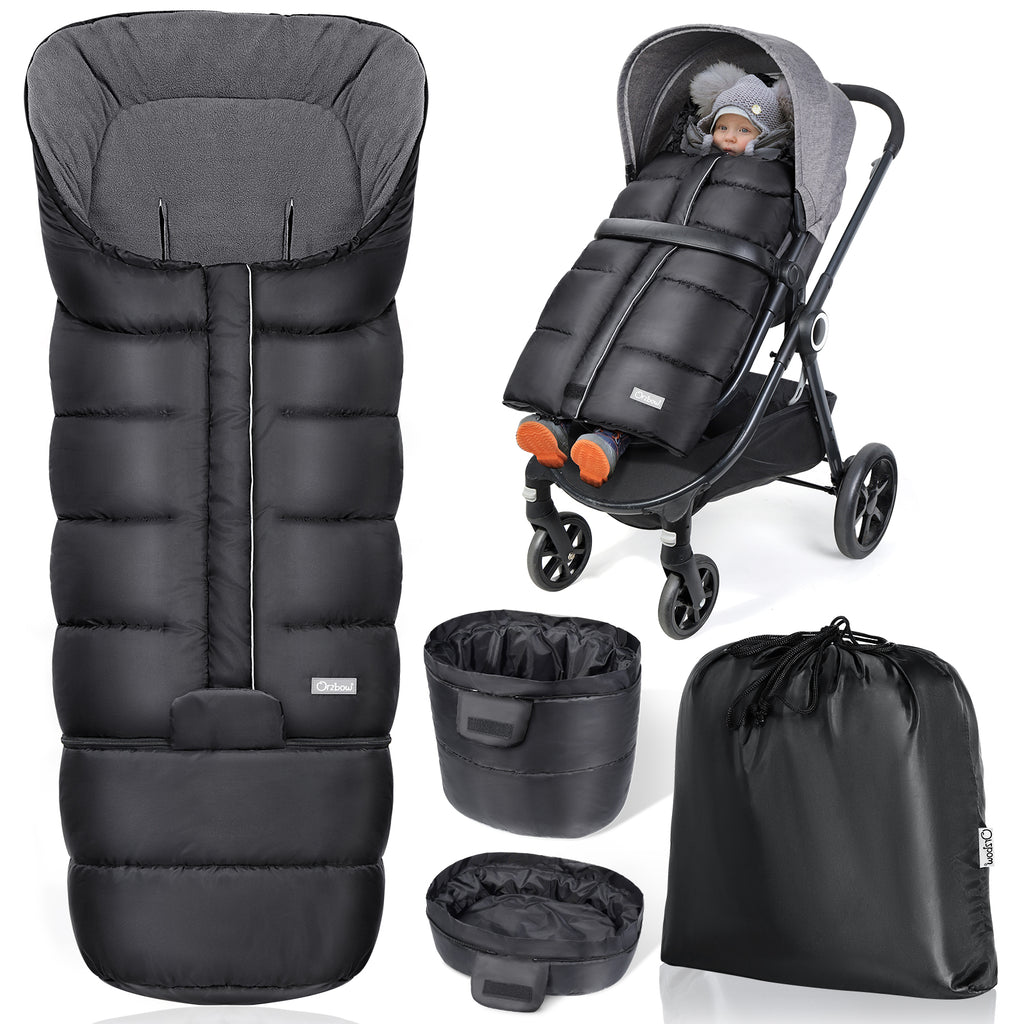 Orzbow Stroller Footmuff Winter, Buggy Footmuff, Zipper, Black, Adjustable Baby Stroller Footmuff with Replaceable Bottom, Warm, Anti-Slip Protection & Universal, 97/117*44cm