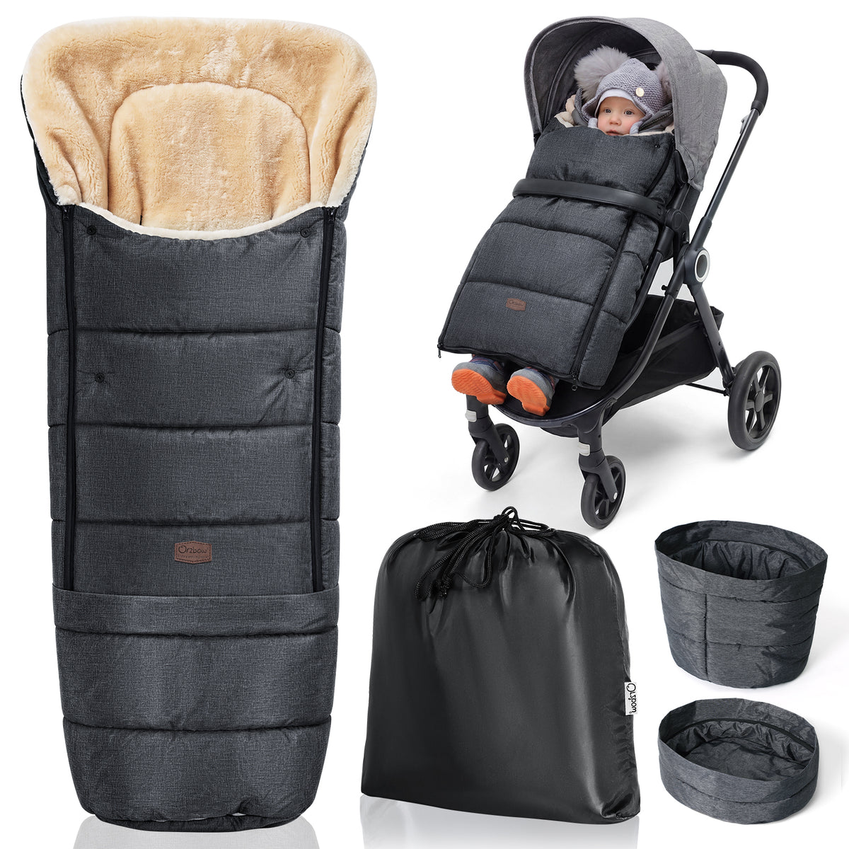 Orzbow Stroller Footmuff Universal, Faux Sheepskin Baby Bunting Bag, Warm