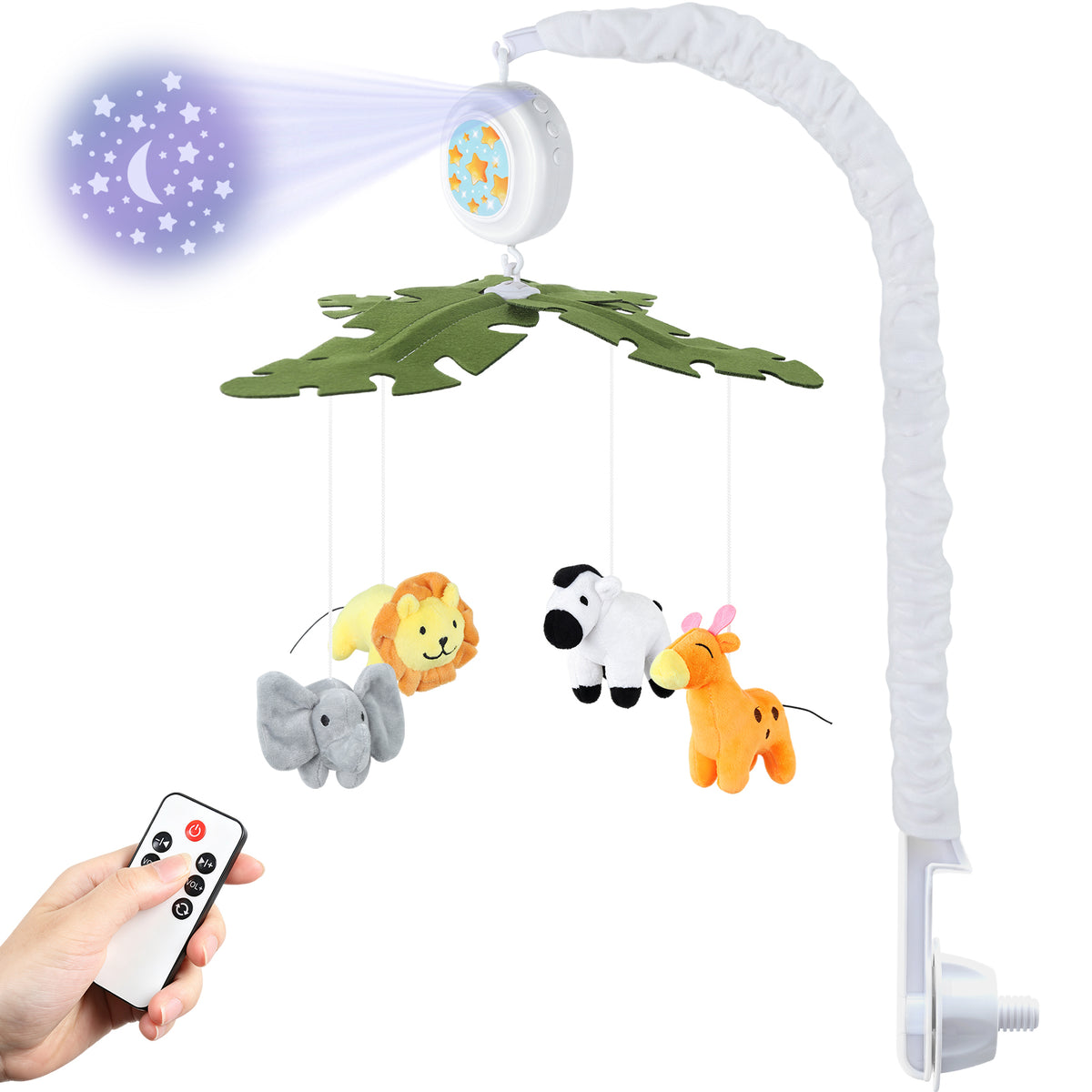 Orzbow Crib Mobile with Music and Lights, Cute Animal Design, Baby Mobile Infant Boys Girls,Rotation, Remote Control, Adjustable Nursery Hanging Toys