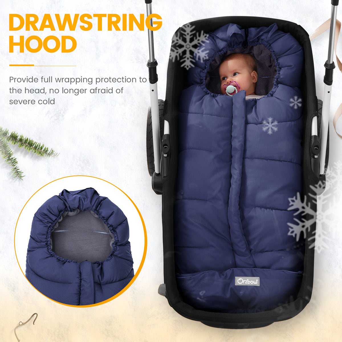 Orzbow Footmuff for Stroller Universal, Weather-Proof Baby Bunting Bag Warm Cozy Blanket Cover, Two-Way Zippers, Machine Washable, Easily Attaches to Most Strollers, Baby Winter Essentials