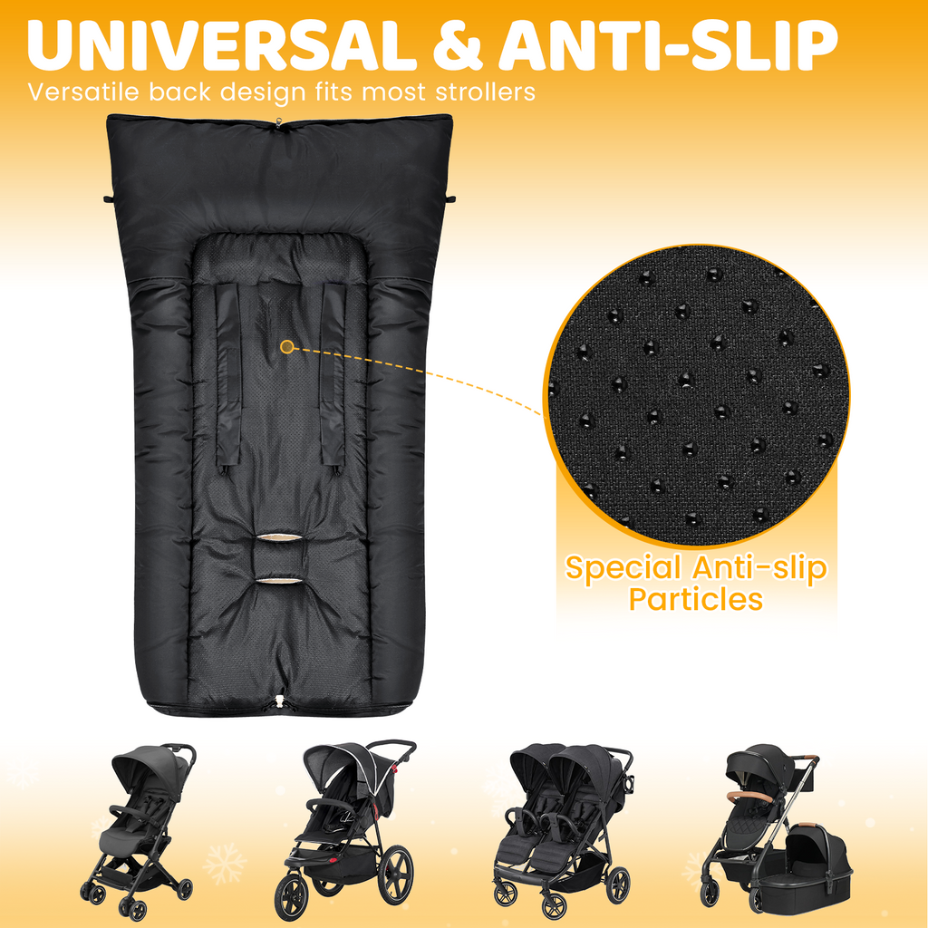 Orzbow Fußsack für Kinderwagen universell, leicht zugänglicher Reißverschluss, rutschfeste Rückseite, Cape mit Reißverschluss, warmes, dickes Fleece, viel Platz, 95*46 cm, maschinenwaschbar, wasserabweisend, Schwarz und Weiß