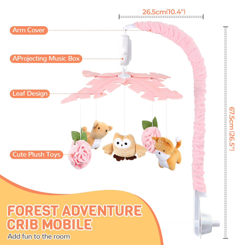 Orzbow Crib Mobile with Music and Lights, Cute Animal Design, Baby Mobile Infant Boys Girls,Rotation, Remote Control, Adjustable Nursery Hanging Toys