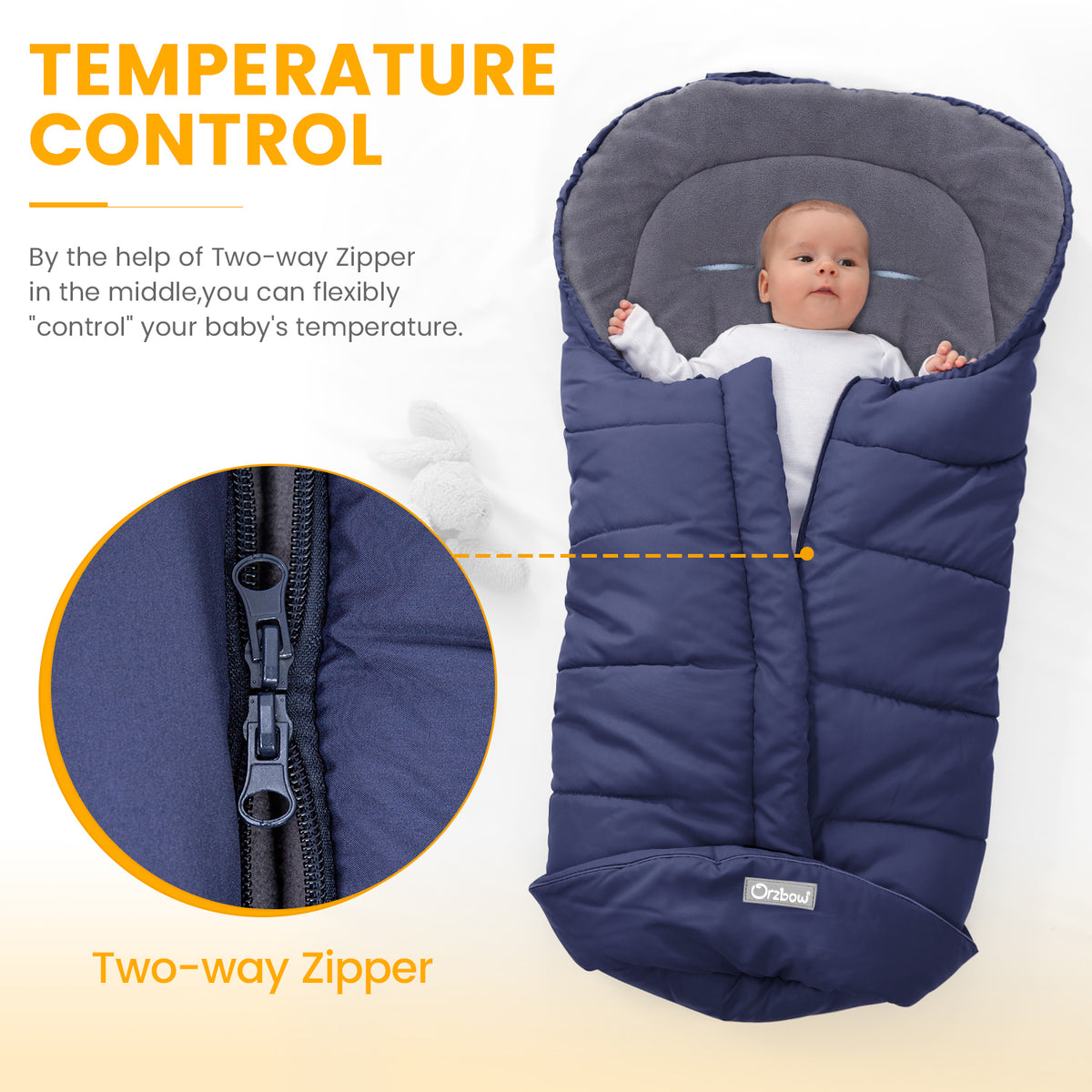 Orzbow Footmuff for Stroller Universal, Weather-Proof Baby Bunting Bag Warm Cozy Blanket Cover, Two-Way Zippers, Machine Washable, Easily Attaches to Most Strollers, Baby Winter Essentials