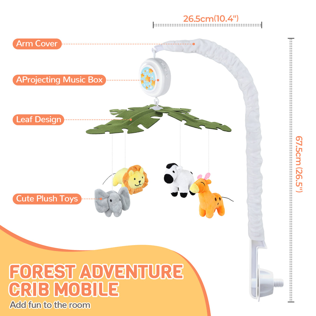 Orzbow Crib Mobile with Music and Lights, Cute Animal Design, Baby Mobile Infant Boys Girls,Rotation, Remote Control, Adjustable Nursery Hanging Toys