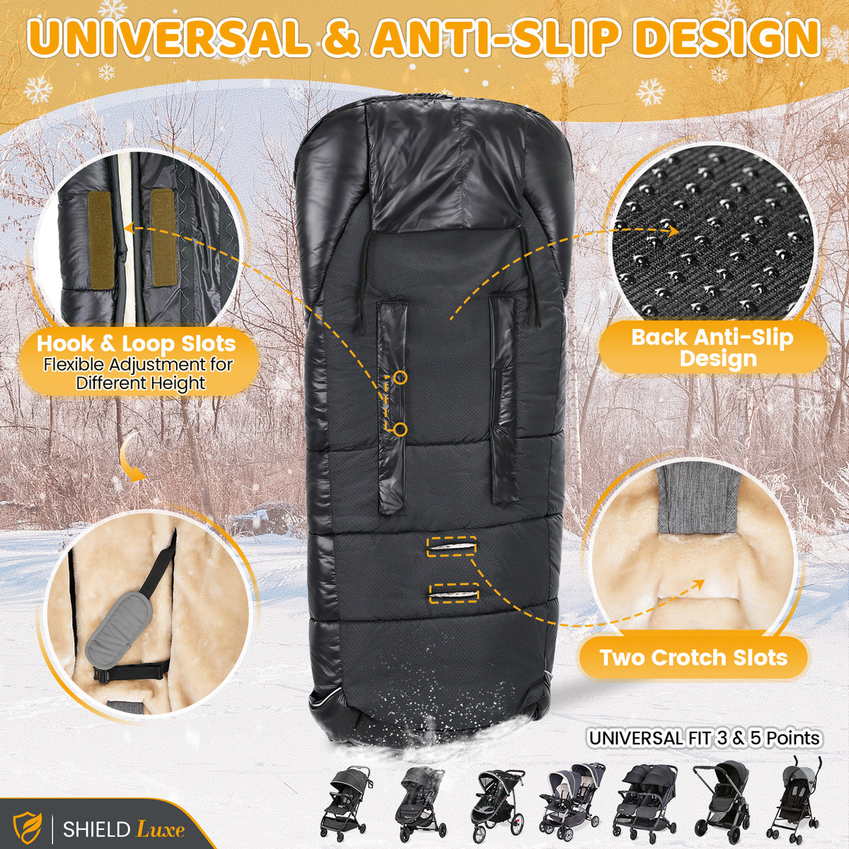 Orzbow Winter Stroller Footmuff, Faux Lambskin, Baby Stroller Winter Footmuff with Zipper, Easy Access, Anti-Slip Protection, Reflective Strips, Universal, Waterproof, 100*45cm