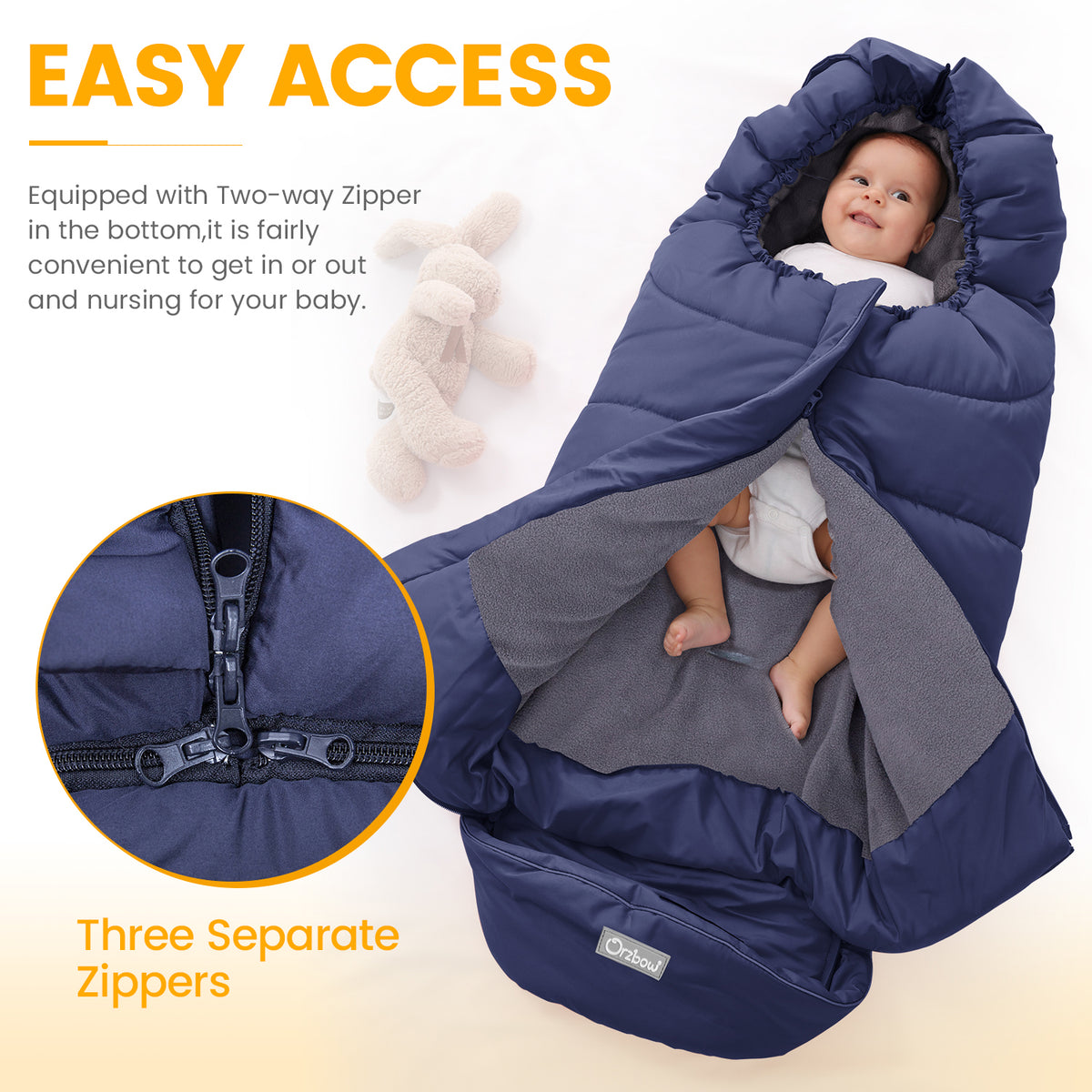 Orzbow Footmuff for Stroller Universal, Weather-Proof Baby Bunting Bag Warm Cozy Blanket Cover, Two-Way Zippers, Machine Washable, Easily Attaches to Most Strollers, Baby Winter Essentials