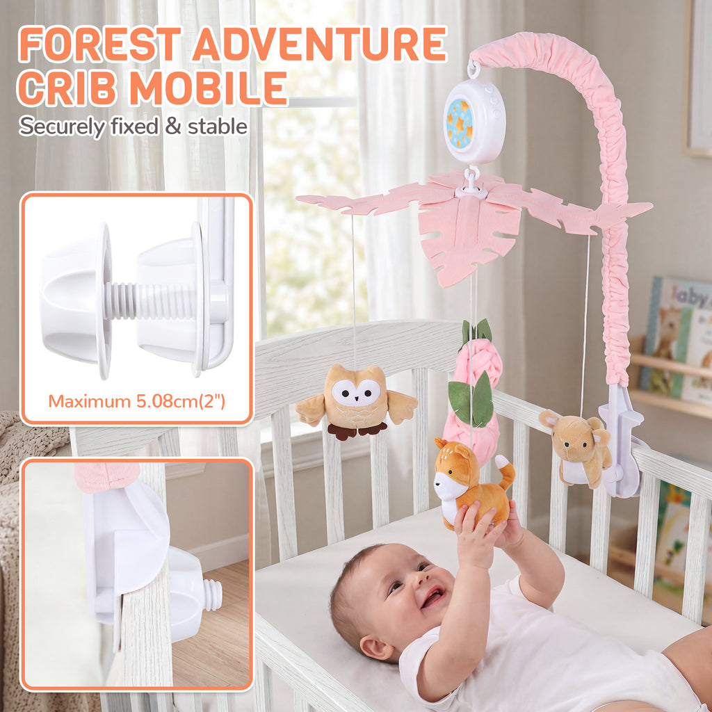 Orzbow Crib Mobile with Music and Lights, Cute Animal Design, Baby Mobile Infant Boys Girls,Rotation, Remote Control, Adjustable Nursery Hanging Toys