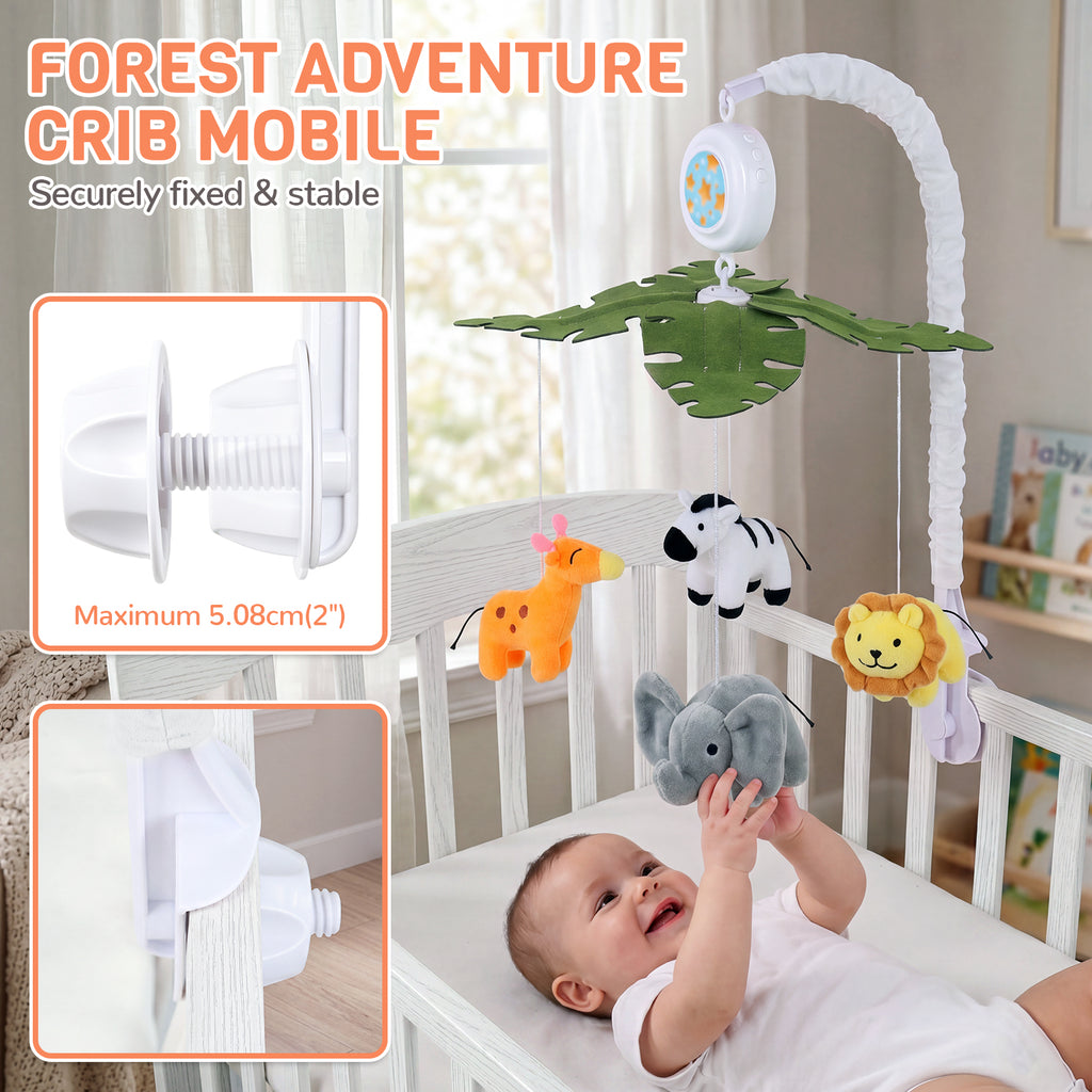 Orzbow Crib Mobile with Music and Lights, Cute Animal Design, Baby Mobile Infant Boys Girls,Rotation, Remote Control, Adjustable Nursery Hanging Toys