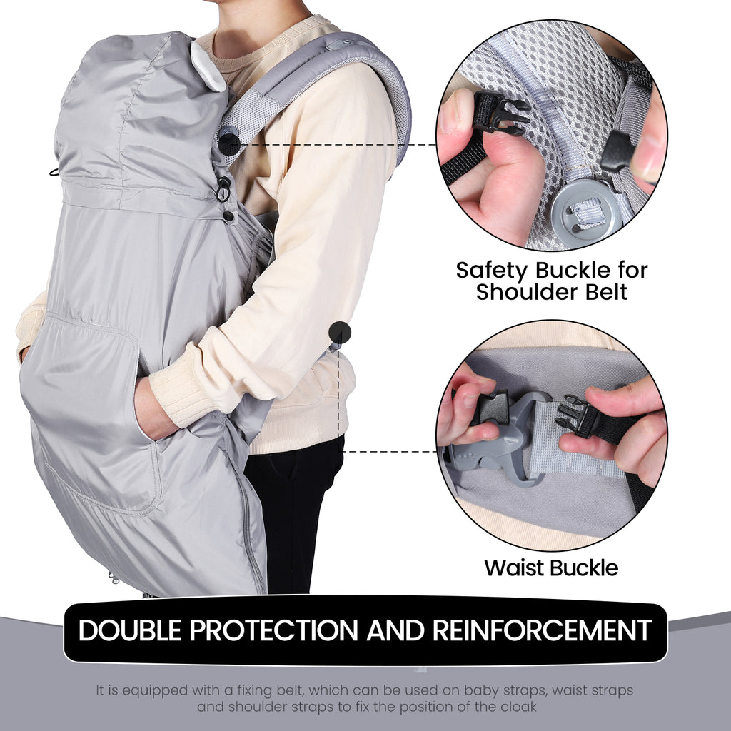 Orzbow Waterproof Baby Carrier Cover, Light Grey Bear Baby Carrier Cover Winter with Bag, Machine Washable, Central Pocket, Removable Top, Bottom Double Two-Way Zippers