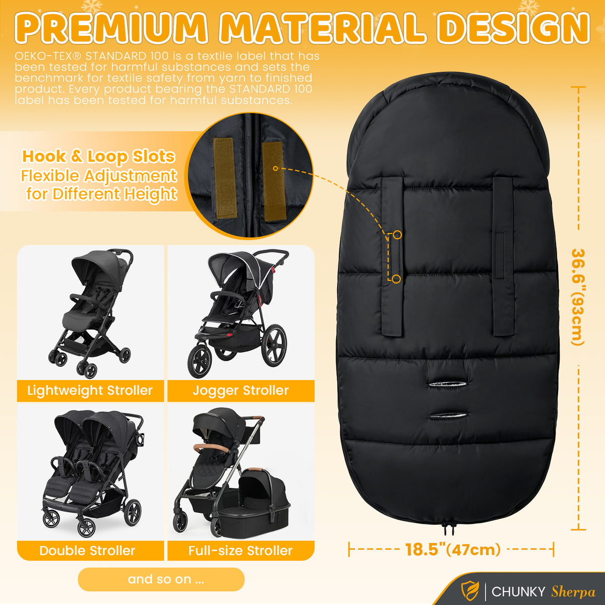 Orzbow Fußsack Kinderwagen Winter, Sherpa Fleece, Reißverschluss, Schwarz Fußsack Buggy Fusssack Kinderwagen Baby Winter, Abnehmbar, Maschinenwaschbar, Universelle & Wasserabweisendem, 90*48cm