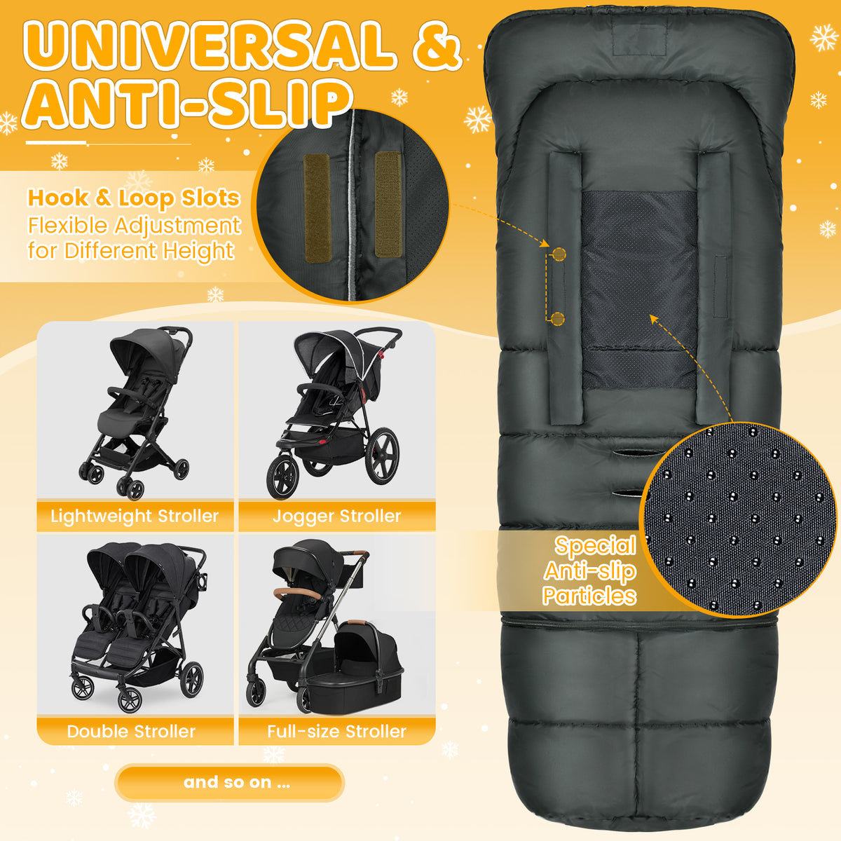 Orzbow Stroller Footmuff Winter, Buggy Footmuff, Zipper, Anthracite, Extendable Baby Stroller Footmuff with Detachable Bottom, Warm, Anti-Slip & Universal, 97/117*44cm