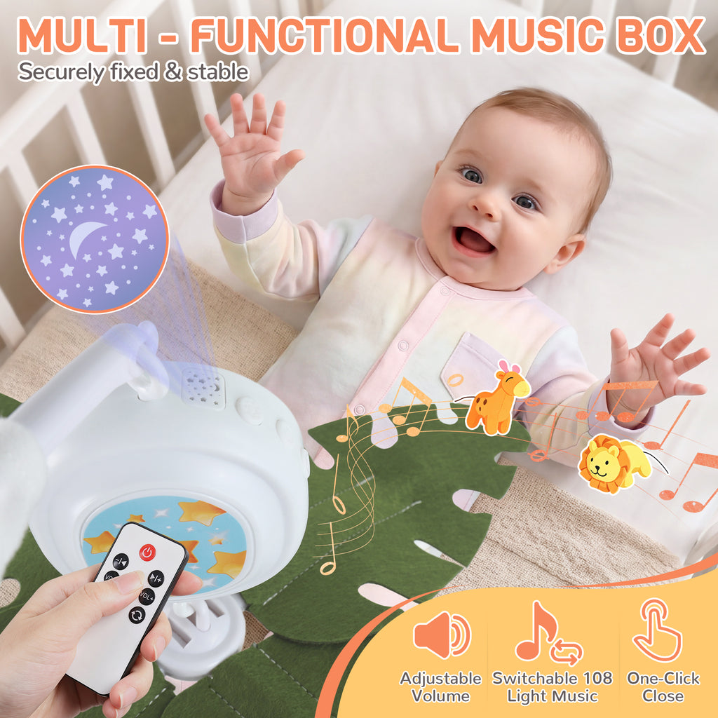 Orzbow Crib Mobile with Music and Lights, Cute Animal Design, Baby Mobile Infant Boys Girls,Rotation, Remote Control, Adjustable Nursery Hanging Toys