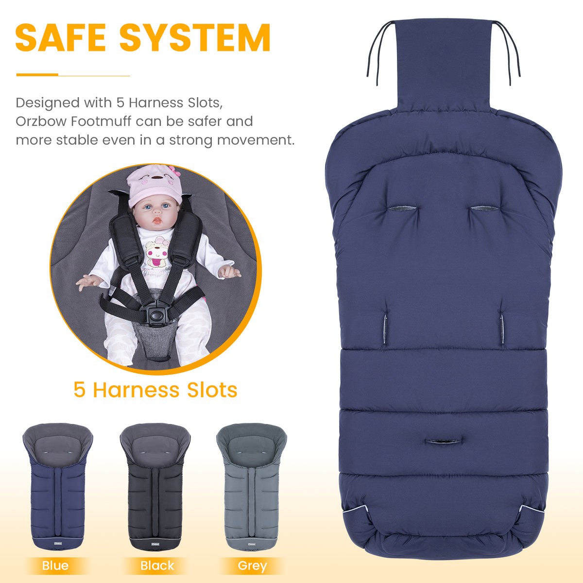 Orzbow Footmuff for Stroller Universal, Weather-Proof Baby Bunting Bag Warm Cozy Blanket Cover, Two-Way Zippers, Machine Washable, Easily Attaches to Most Strollers, Baby Winter Essentials