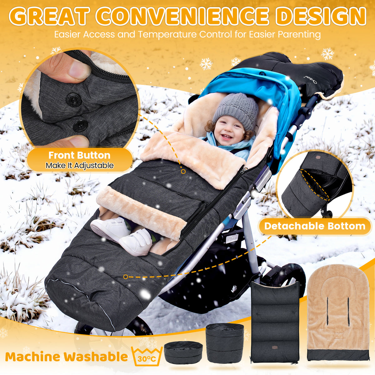 Orzbow Stroller Footmuff Universal, Faux Sheepskin Baby Bunting Bag, Warm