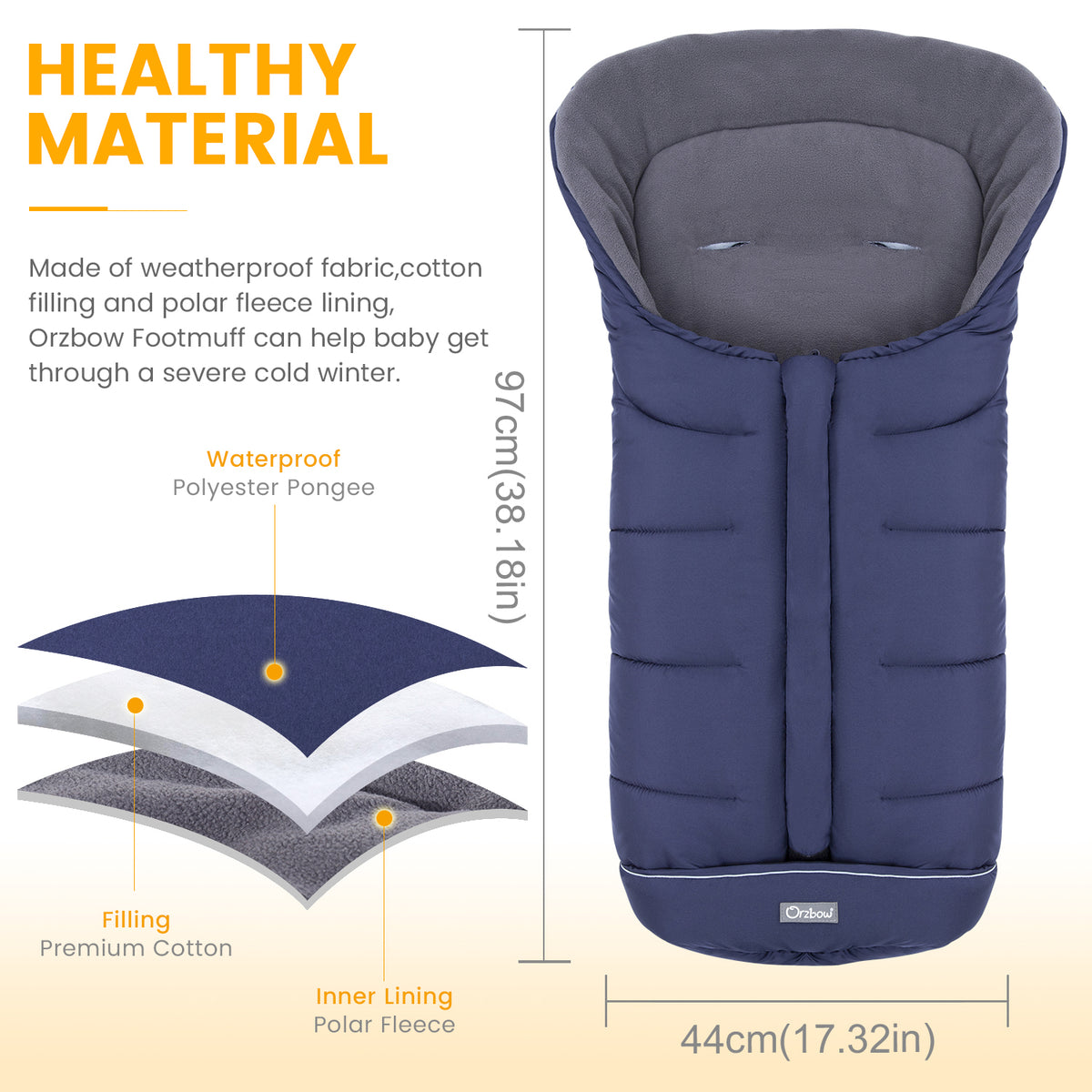 Orzbow Footmuff for Stroller Universal, Weather-Proof Baby Bunting Bag Warm Cozy Blanket Cover, Two-Way Zippers, Machine Washable, Easily Attaches to Most Strollers, Baby Winter Essentials