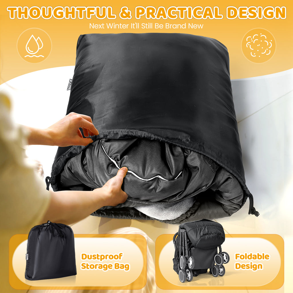 Orzbow Universal Winter Stroller Footmuff, Zipper, Grow-With-Me Baby Winter Stroller Sleeping Bag, Coral Fleece, Adjustable Length, Reflective Strip, Anti-Slip Particles, 97 to 117*44cm, Black