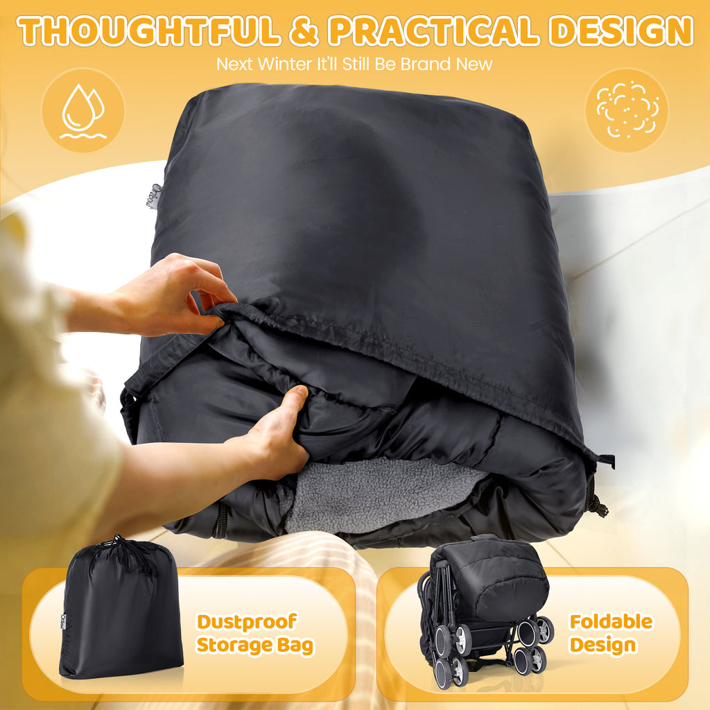Orzbow Stroller Footmuff Winter, Buggy Footmuff, Zipper, Black, Adjustable Baby Stroller Footmuff with Replaceable Bottom, Warm, Anti-Slip Protection & Universal, 97/117*44cm
