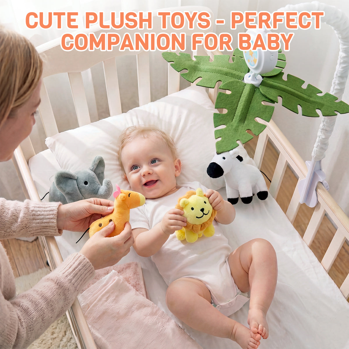 Orzbow Crib Mobile with Music and Lights, Cute Animal Design, Baby Mobile Infant Boys Girls,Rotation, Remote Control, Adjustable Nursery Hanging Toys