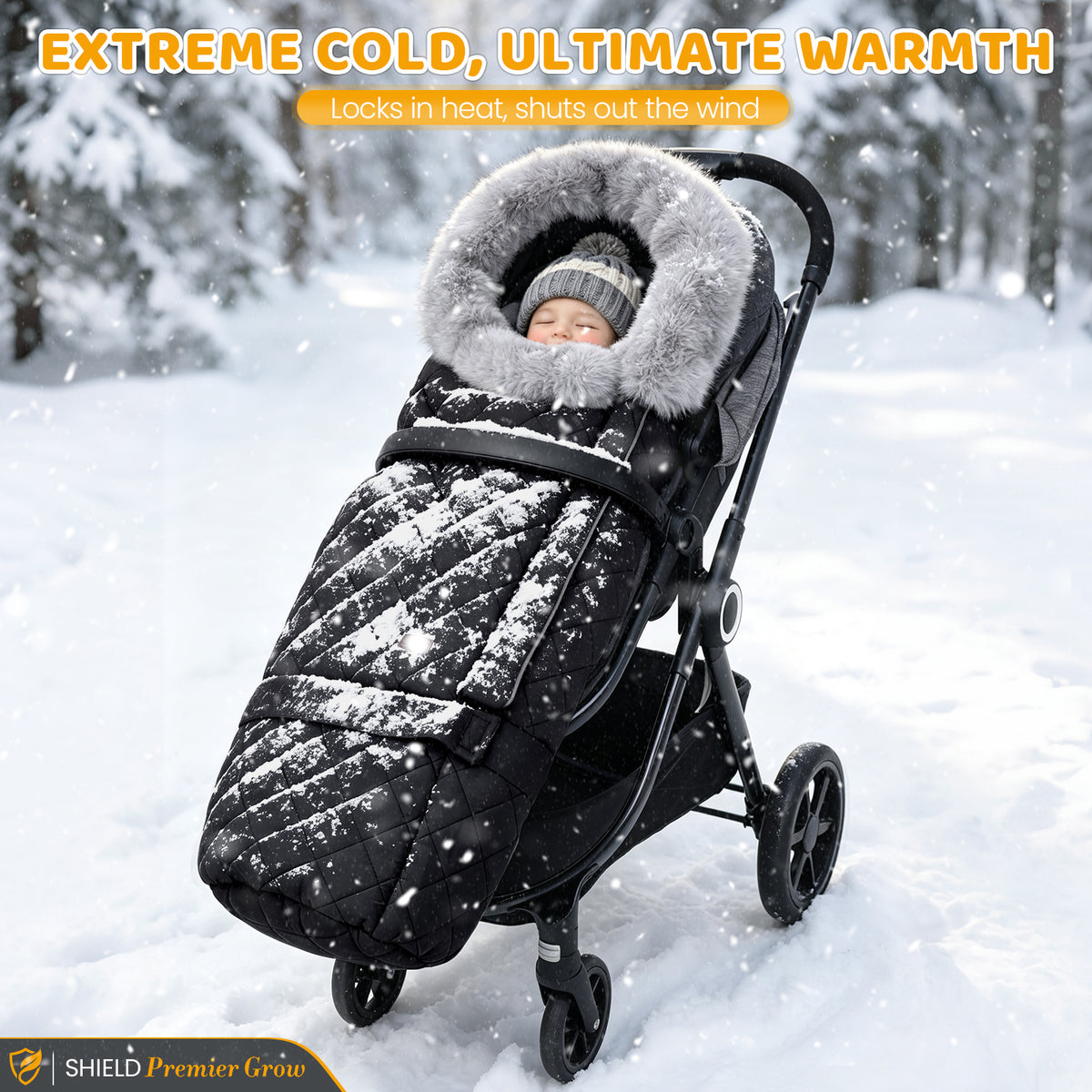 Orzbow Stroller Footmuff with Faux Fur Collar, Weather-Proof Bunting Bag, Warm Cozy Blanket Cover with Reflective Strips & Extended Footmuff, Easily Attaches to Most Strollers, Baby Winter Essentials