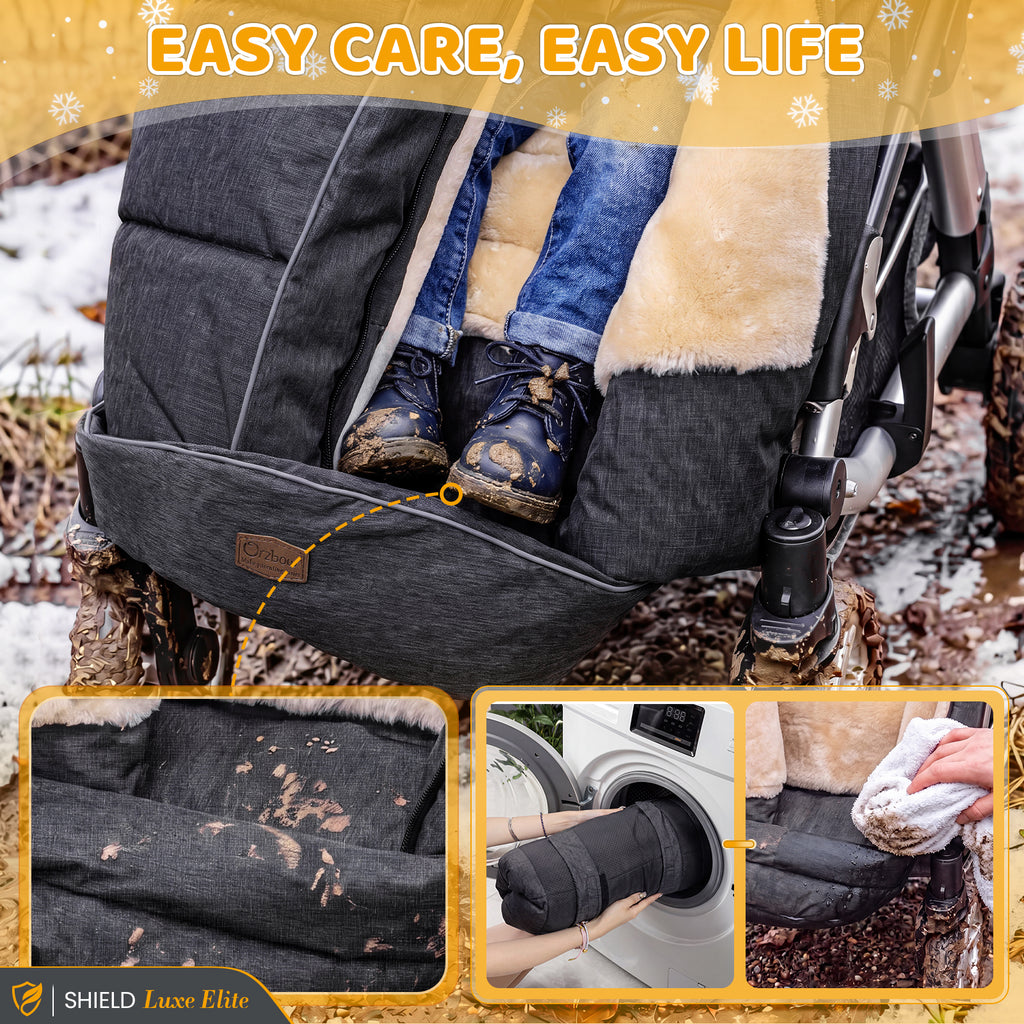 Orzbow Winter Stroller Footmuff, Faux Lambskin, Baby Stroller Winter Footmuff with Zipper, Easy Access, Anti-Slip Protection, Reflective Strips, Universal, Waterproof, 100*45cm