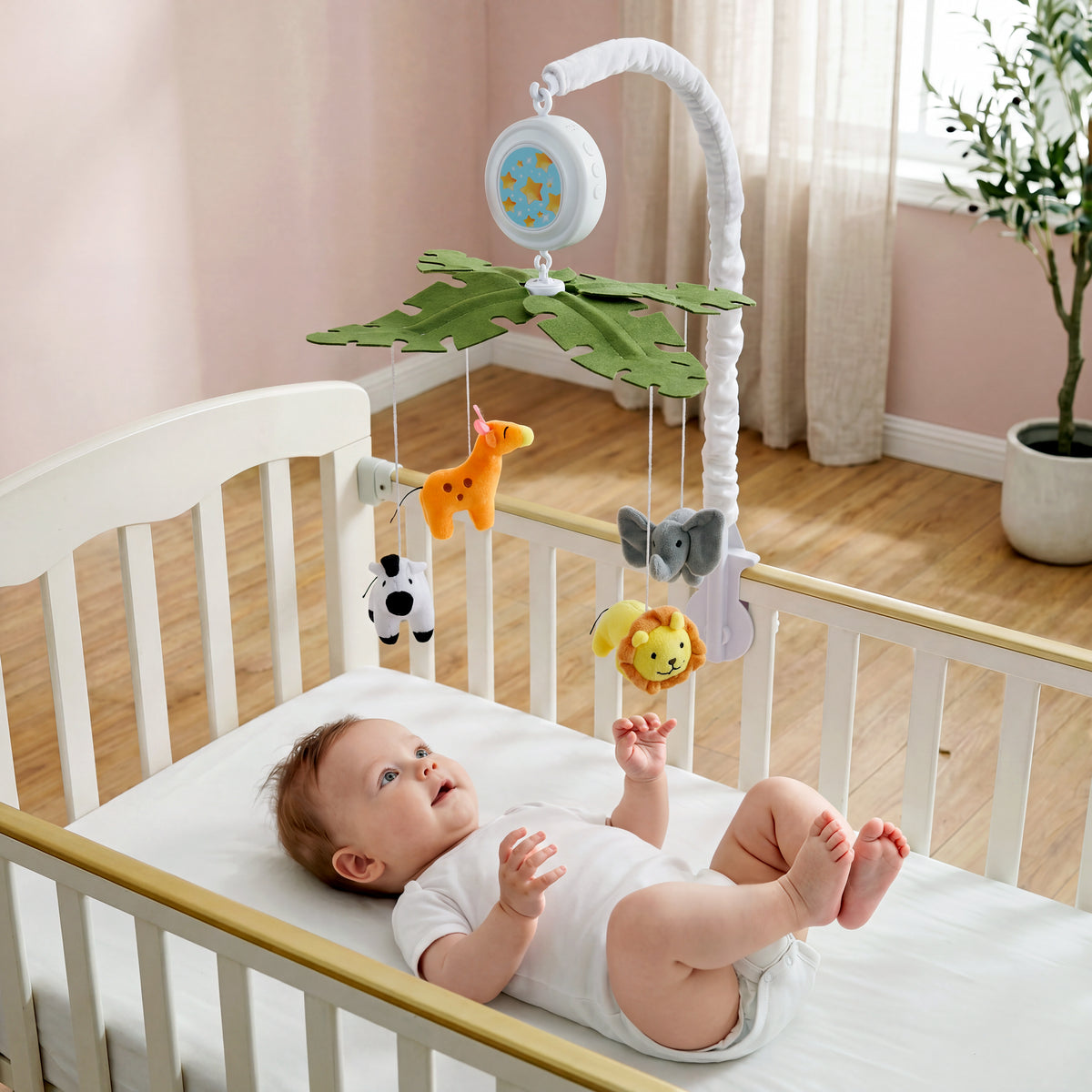 Orzbow Crib Mobile with Music and Lights, Cute Animal Design, Baby Mobile Infant Boys Girls,Rotation, Remote Control, Adjustable Nursery Hanging Toys