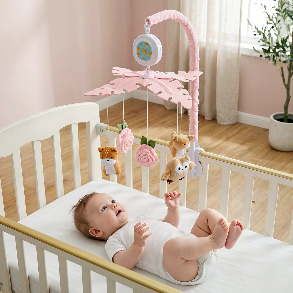 Orzbow Crib Mobile with Music and Lights, Cute Animal Design, Baby Mobile Infant Boys Girls,Rotation, Remote Control, Adjustable Nursery Hanging Toys